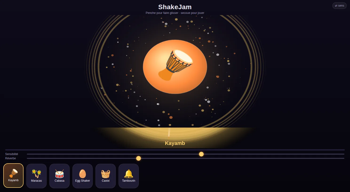Remixeur (« ShakeJam ») : le disque, les particules et les cartes de gestes.